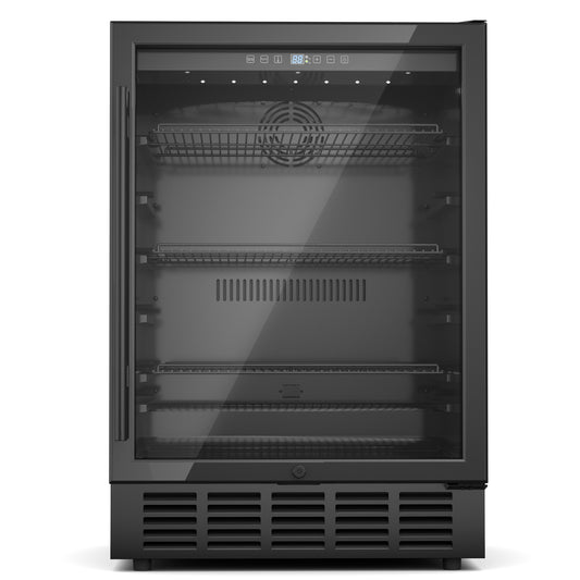 Snowyermine 24 inch Built-In & Freestanding Beverage Refrigerator with Glass Door, Adjustable Temperature Drink Cooler for Home/Office/Bar, Black