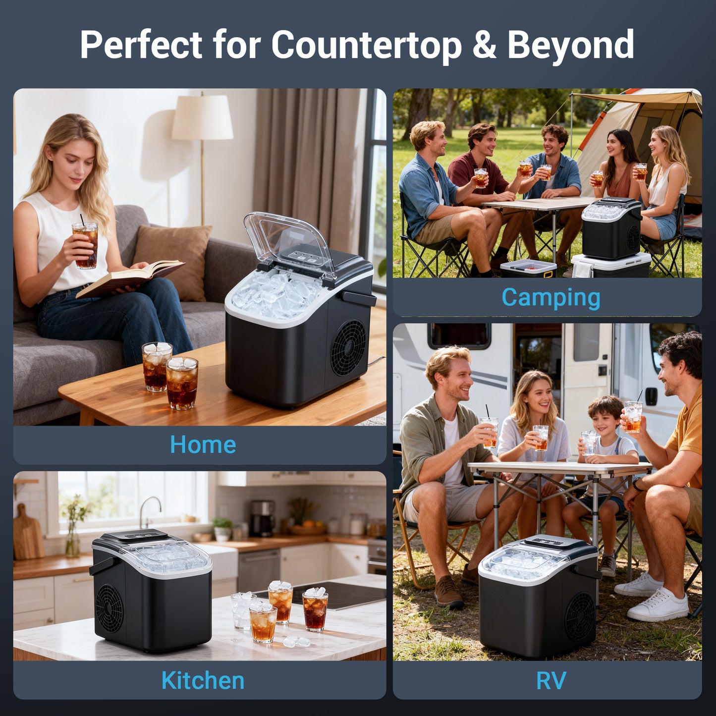 Snowyermine Countertop Ice Maker with Handle,Portable Ice Machine with Basket and Scoop, 8 Bullet Ice In 6 Mins, 26Lbs/24H, Self-Cleaning