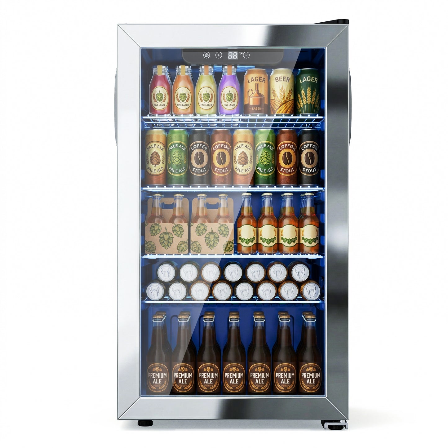 Snowyermine 130 Can Beverage Refrigerator and Cooler with Glass Door for Home, 17.3 in W, 31.5 in H, Silver