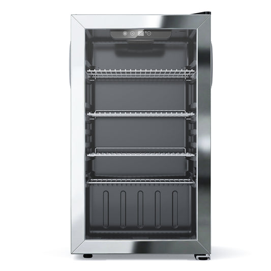 Snowyermine 130 Can Beverage Refrigerator and Cooler with Glass Door for Home, 17.3 in W, 31.5 in H, Silver