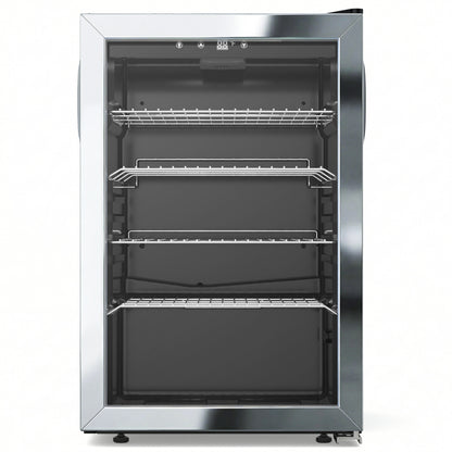 Snowyermine 150 Can Beverage Refrigerator and Cooler with Glass Door for Home, 20.67 in W, 31.4 in H, Silver