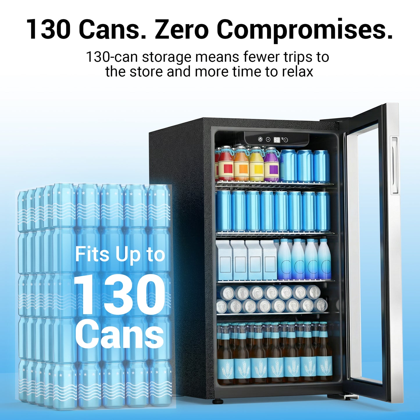 Snowyermine 130 Can Beverage Refrigerator and Cooler with Glass Door for Home, 17.3 in W, 31.5 in H, Silver