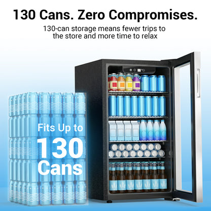 Snowyermine 130 Can Beverage Refrigerator and Cooler with Glass Door for Home, 17.3 in W, 31.5 in H, Silver