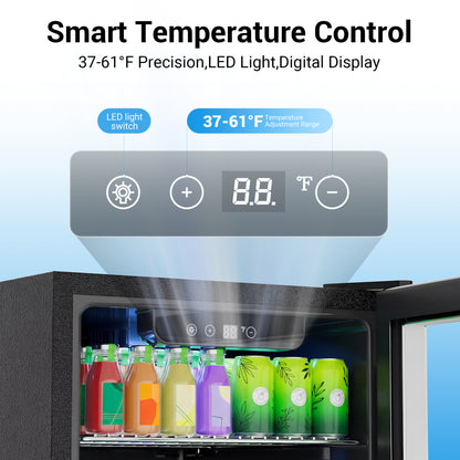 Snowyermine 130 Can Beverage Refrigerator and Cooler with Glass Door for Home, 17.3 in W, 31.5 in H, Silver