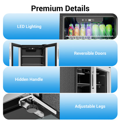 Snowyermine 130 Can Beverage Refrigerator and Cooler with Glass Door for Home, 17.3 in W, 31.5 in H, Silver