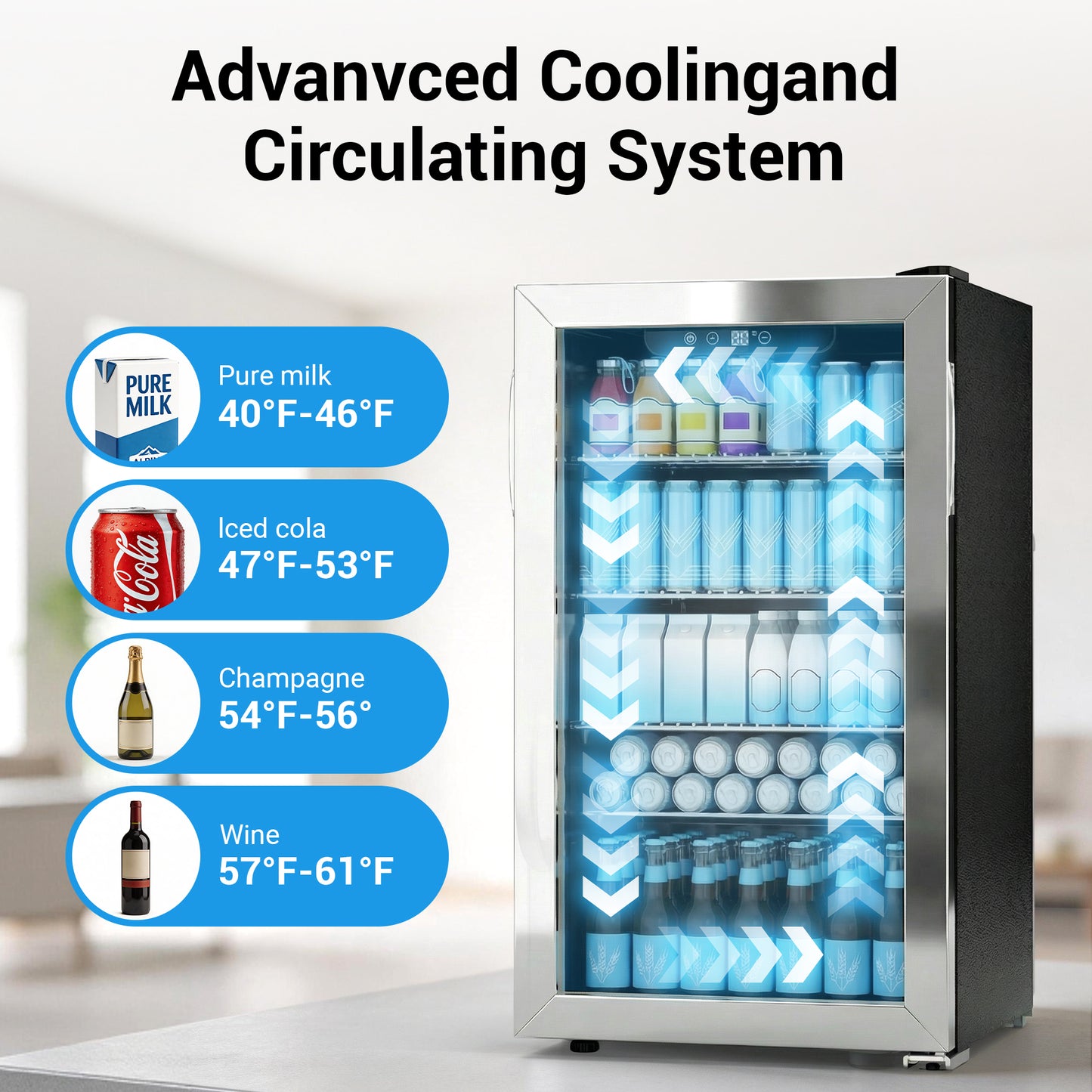 Snowyermine 130 Can Beverage Refrigerator and Cooler with Glass Door for Home, 17.3 in W, 31.5 in H, Silver