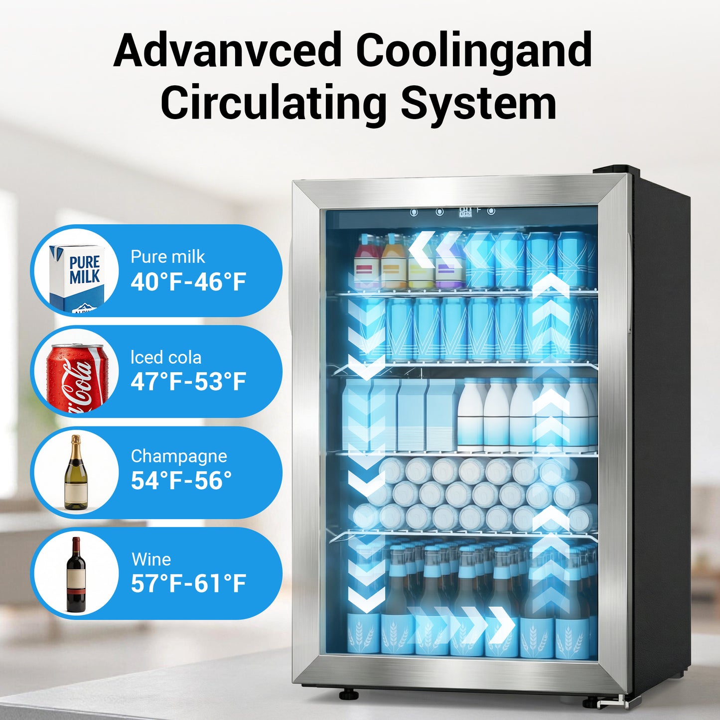 Snowyermine 150 Can Beverage Refrigerator and Cooler with Glass Door for Home, 20.67 in W, 31.4 in H, Silver