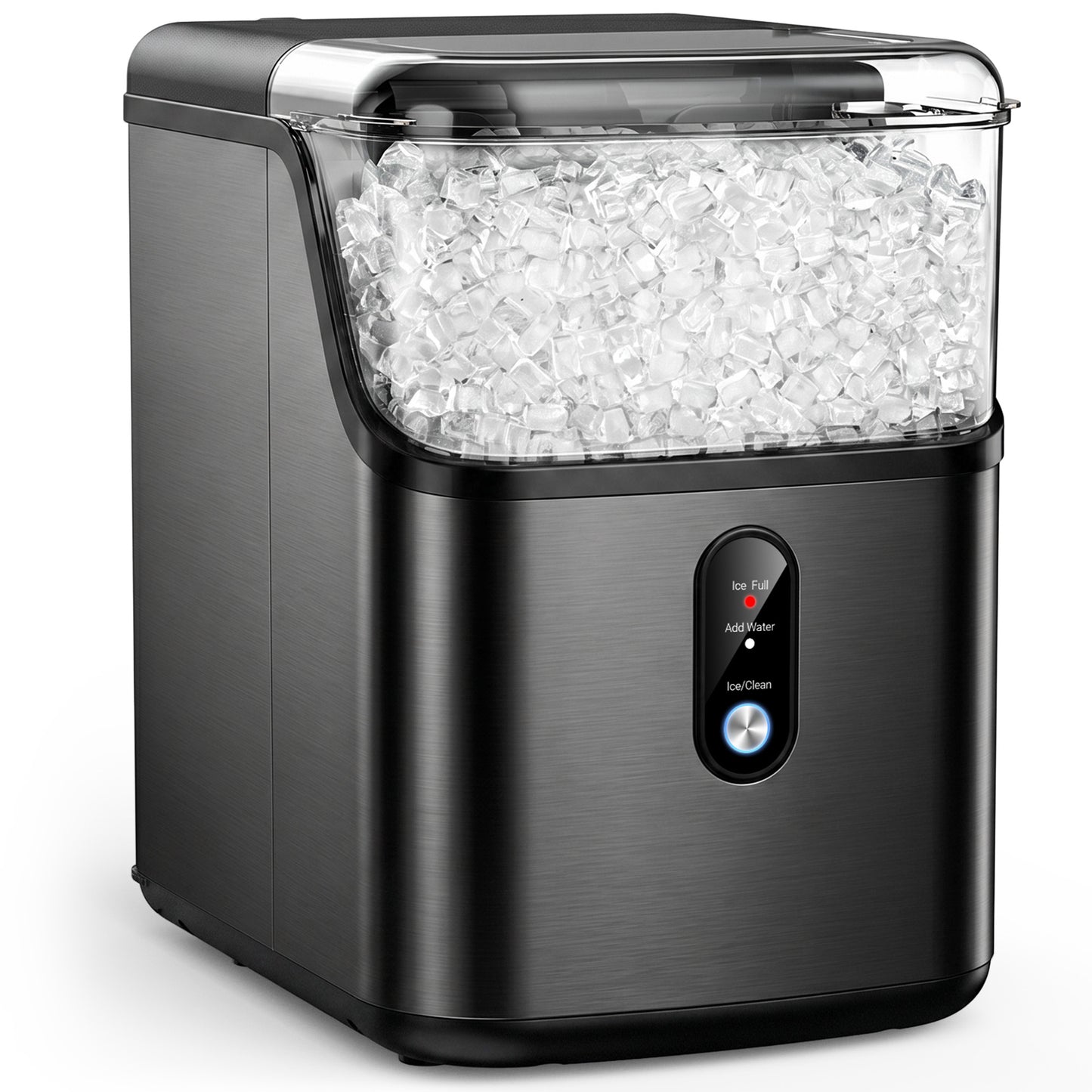 Snowyermine 35lb Nugget Ice Maker Portable Countertop, Pebble Crushed Soft Chewable Ice Maker Machine, Stainless Steel，Black