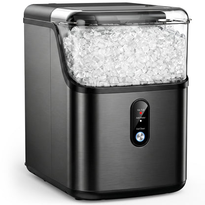 Snowyermine 35lb Nugget Ice Maker Portable Countertop, Pebble Crushed Soft Chewable Ice Maker Machine, Stainless Steel，Black