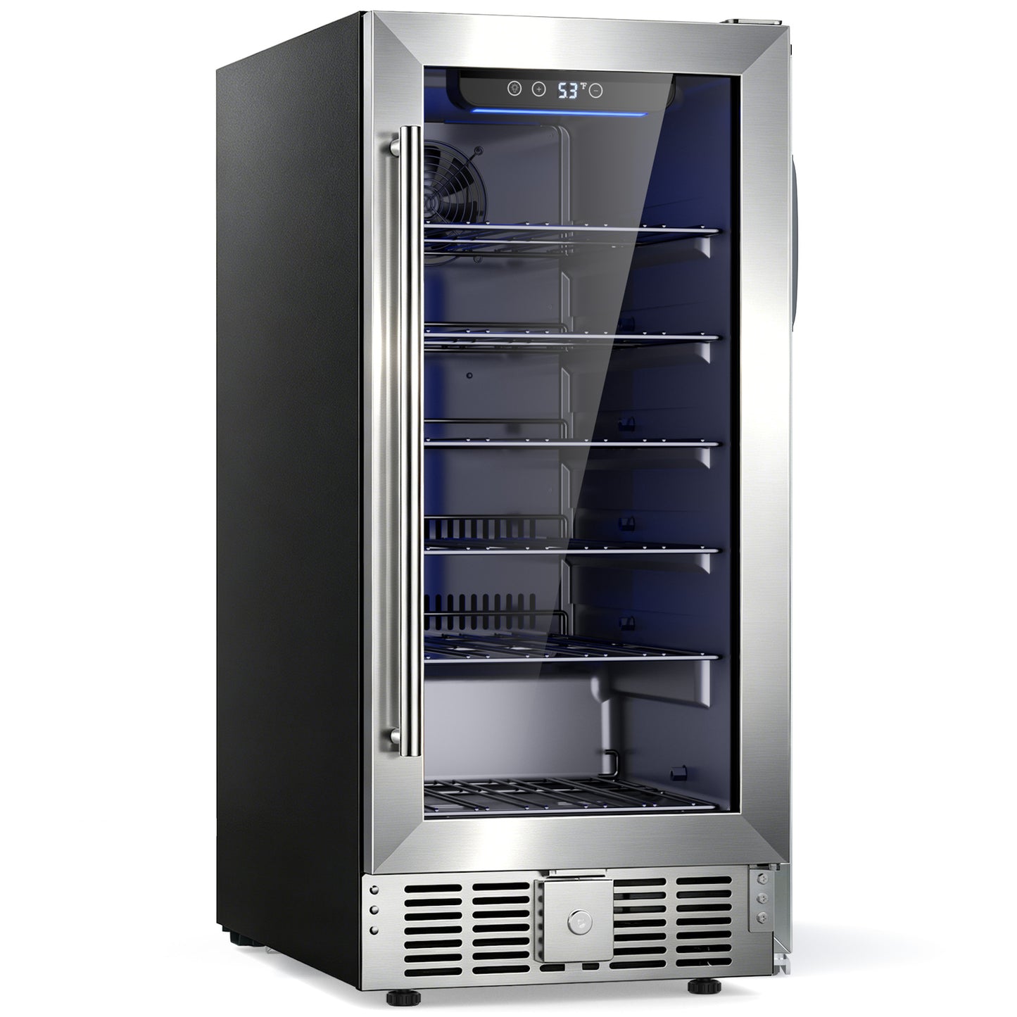 Snowyermine 15 inch Beverage Refrigerator - 2.9 Cu.Ft Built-in or Freestanding Soda & Beer Fridge with Digital Touch Control, Stainless Steel Glass Door & Security Lock