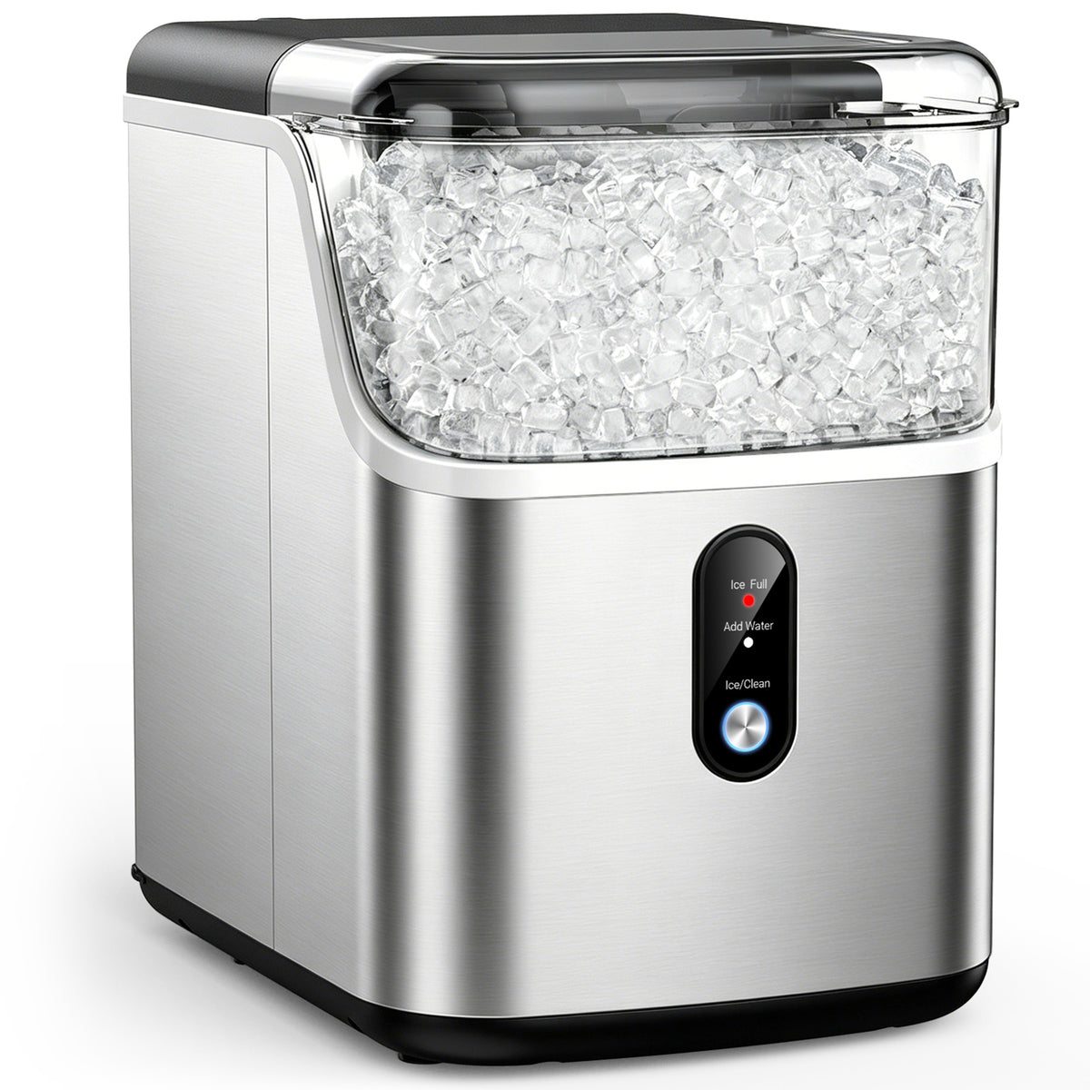 Snowyermine Nugget Ice Maker Countertop, 35 lbs per Day, Soft, Chewable Sonic-Style Pebble Ice, One-Touch Self-Cleaning, Stainless Steel, Silver, for Home, Kitchen, Office, RV and Camping