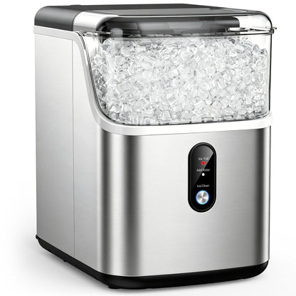 Snowyermine Nugget Ice Maker Countertop, 35 lbs per Day, Soft, Chewable Sonic-Style Pebble Ice, One-Touch Self-Cleaning, Stainless Steel, Silver, for Home, Kitchen, Office, RV and Camping