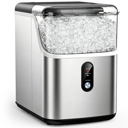 Snowyermine Nugget Ice Maker Countertop, 35 lbs per Day, Soft, Chewable Sonic-Style Pebble Ice, One-Touch Self-Cleaning, Stainless Steel, Silver, for Home, Kitchen, Office, RV and Camping
