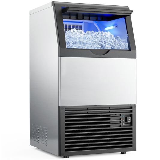 Snowyermine Commercial Undercounter Ice Maker, 100 lb Daily Output with 33 lb Ice Storage, Built-In or Freestanding Ice Machine, Self-Cleaning, Silver