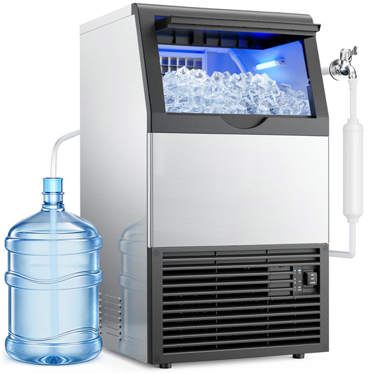 Snowyermine Residential/Commercial Ice Maker, 150 lbs/24H, 33 lb Storage Bin, Dual Water Inlet, Built-In or Freestanding Under Counter Ice Machine, Self-Cleaning for Restaurant, Bar, Cafe & Home