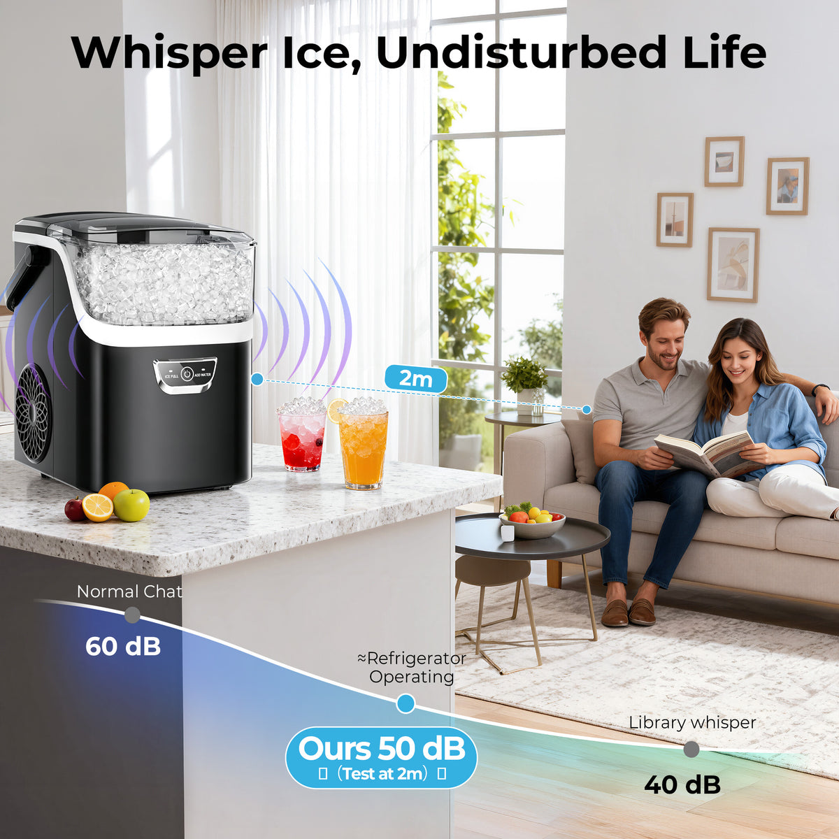 Snowyermine Nugget Ice Maker with Handle, 35lbs/Day Countertop Ice Maker Ready in 5 Mins, Soft Sonic Ice, Auto-Cleaning Ice Makers Portable Ice Machine for Home Kitchen Office Families