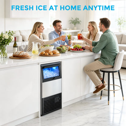 Snowyermine Commercial Undercounter Ice Maker, 100 lb Daily Output with 33 lb Ice Storage, Built-In or Freestanding Ice Machine, Self-Cleaning, Silver