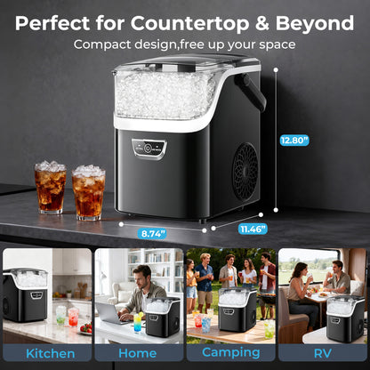Snowyermine Nugget Ice Maker with Handle, 35lbs/Day Countertop Ice Maker Ready in 5 Mins, Soft Sonic Ice, Auto-Cleaning Ice Makers Portable Ice Machine for Home Kitchen Office Families