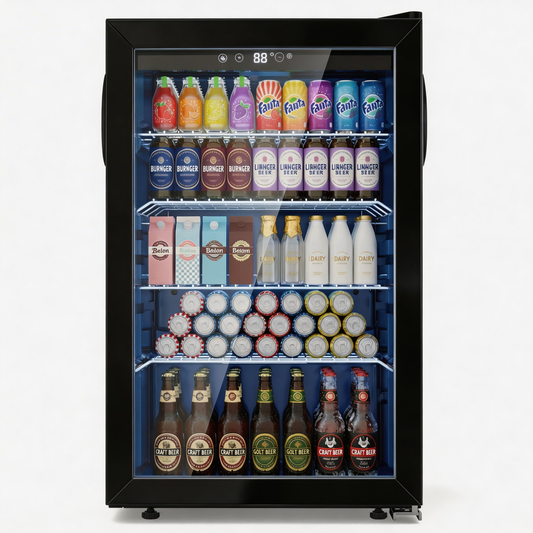 Snowyermine 150 Can Beverage Refrigerator and Cooler with Glass Door for Home, 20.67 in W, 31.4 in H, Black