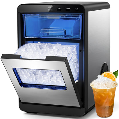 Snowyermine Nugget Ice Maker Countertop, 44lbs per Day Chewable Pebble Nugget Ice Machine with Touch Screen for Home, Kitchen, Office, Stainless Steel, Black