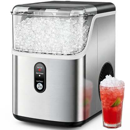 Snowyermine Nugget Ice Maker Countertop, 35 lbs per Day, Soft, Chewable Sonic-Style Pebble Ice, One-Touch Self-Cleaning, Stainless Steel, Silver, for Home, Kitchen, Office, RV and Camping
