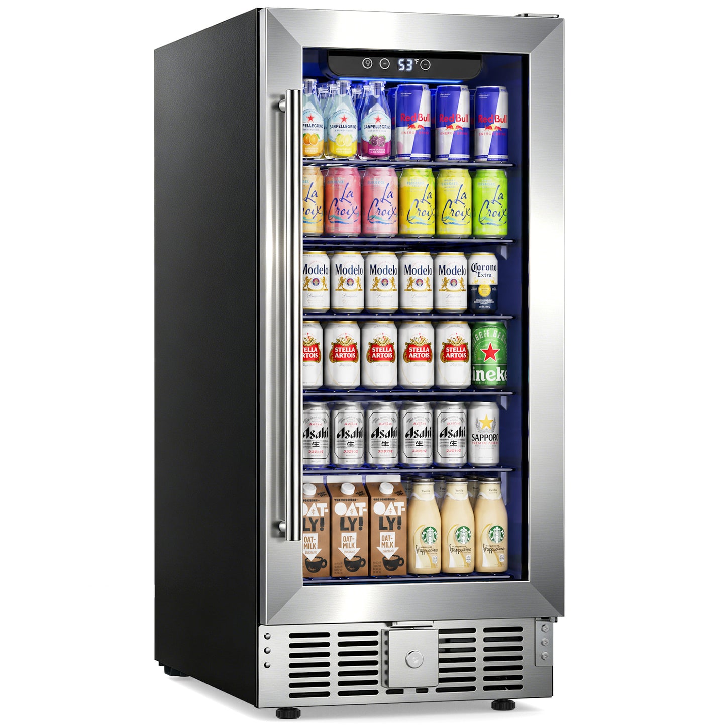 Snowyermine 15 inch Beverage Refrigerator - 2.9 Cu.Ft Built-in or Freestanding Soda & Beer Fridge with Digital Touch Control, Stainless Steel Glass Door & Security Lock