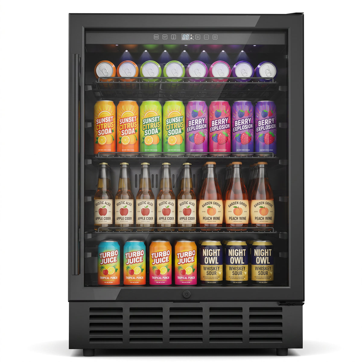 Snowyermine 24 inch Built-In & Freestanding Beverage Refrigerator with Glass Door, Adjustable Temperature Drink Cooler for Home/Office/Bar, Black