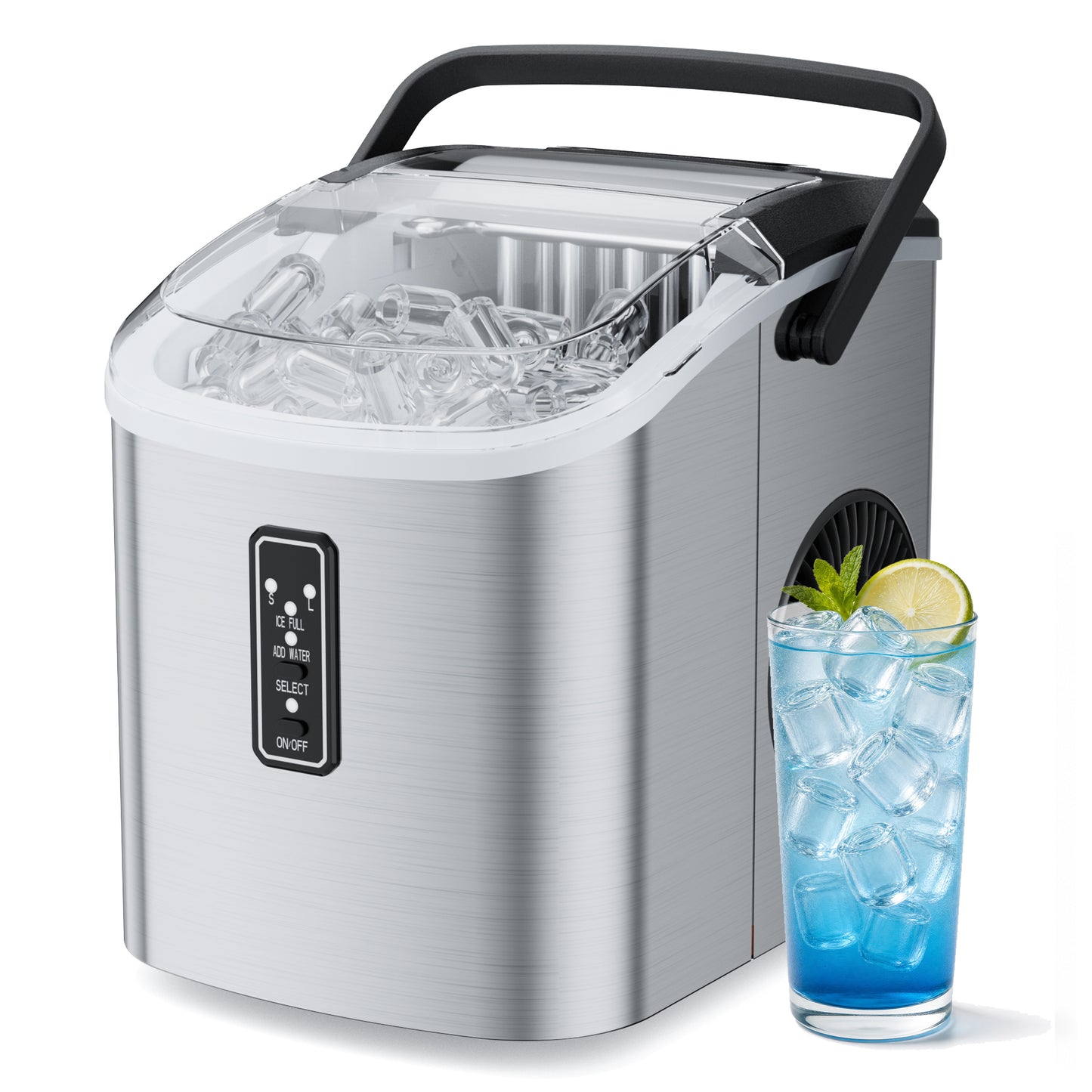 Snowyermine Ice Maker Countertop, 9 Cubes Ready in 6 Mins, 26lbs/24H, Self-Cleaning, Portable Ice Maker Machine with Carry Handle, Basket and Scoop, 2 Sizes of Bullet Ice for Home, Kitchen, Office