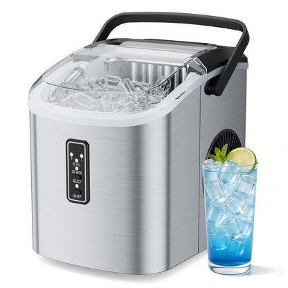 Snowyermine Ice Maker Countertop, 9 Cubes Ready in 6 Mins, 26lbs/24H, Self-Cleaning, Portable Ice Maker Machine with Carry Handle, Basket and Scoop, 2 Sizes of Bullet Ice for Home, Kitchen, Office