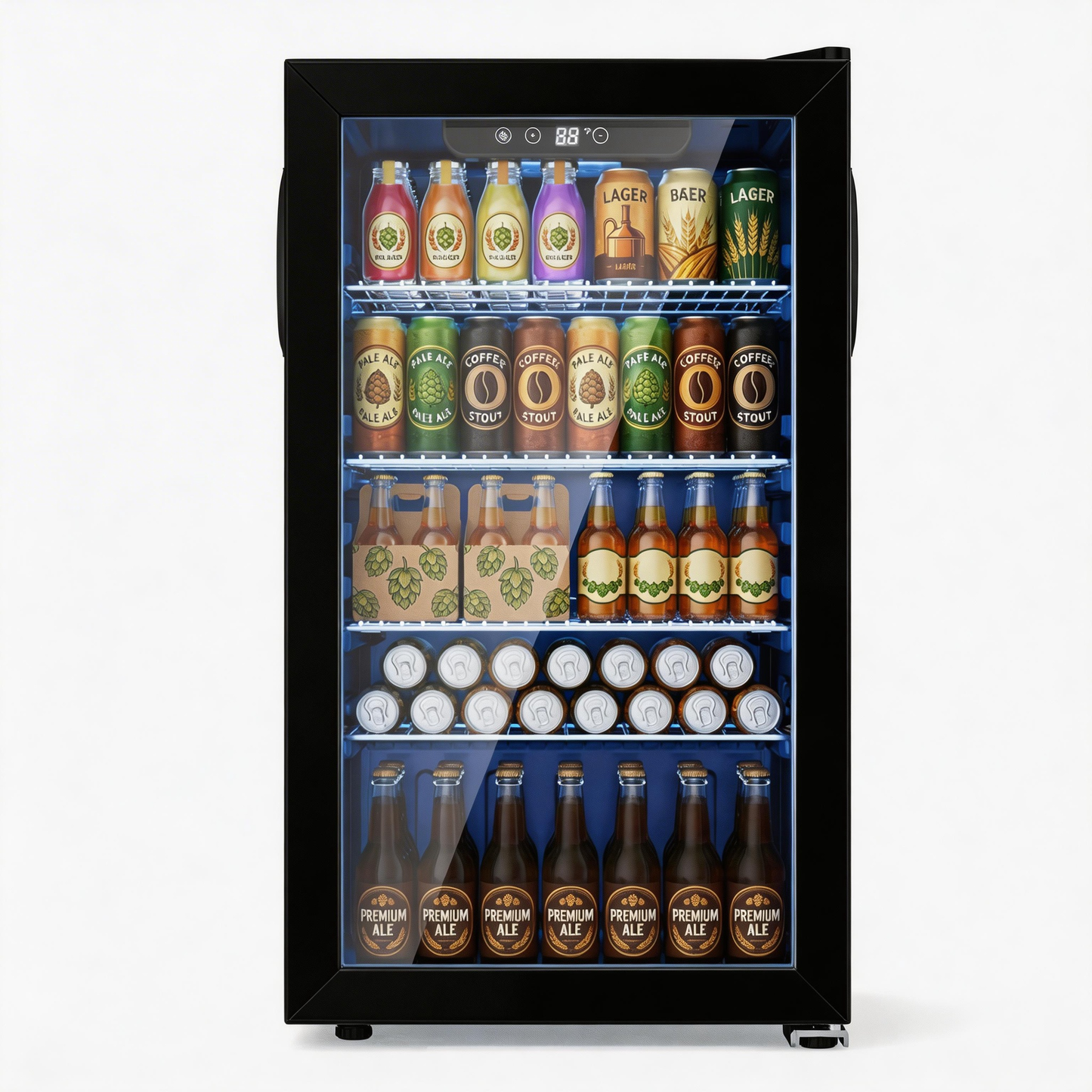 Snowyermine 130 Can Beverage Refrigerator and Cooler with Glass Door for Home, 17.3 in W, 31.5 in H, Black
