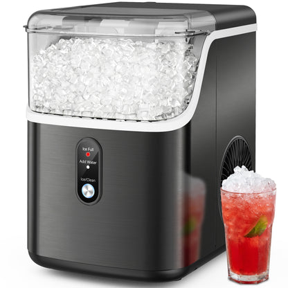 Snowyermine 35lb Nugget Ice Maker Portable Countertop, Pebble Crushed Soft Chewable Ice Maker Machine, Stainless Steel，Black