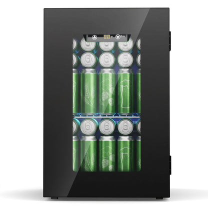 Snowyermine 24 Cans Mini Beverage Refrigerator & Portable Wine Cooler Refrigerator with Glass Door, Mini Countertop Wine Fridge for Home/Office/Bar,Black