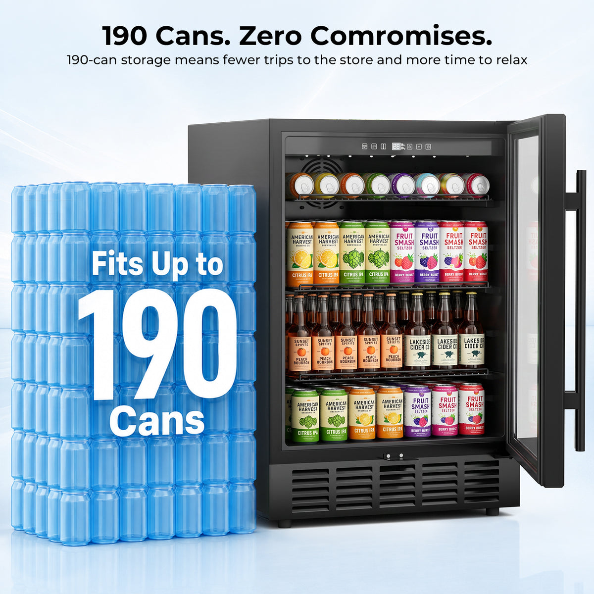 Snowyermine 24 inch Built-In & Freestanding Beverage Refrigerator with Glass Door, Adjustable Temperature Drink Cooler for Home/Office/Bar, Black