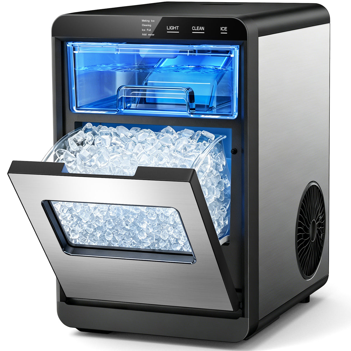 Snowyermine Nugget Ice Maker Countertop, 44 lbs per Day, Soft, Chewable Sonic-Style Pebble Ice, One-Touch Self-Cleaning, Stainless Steel, Silver, for Home, Kitchen, Office, RV and Camping