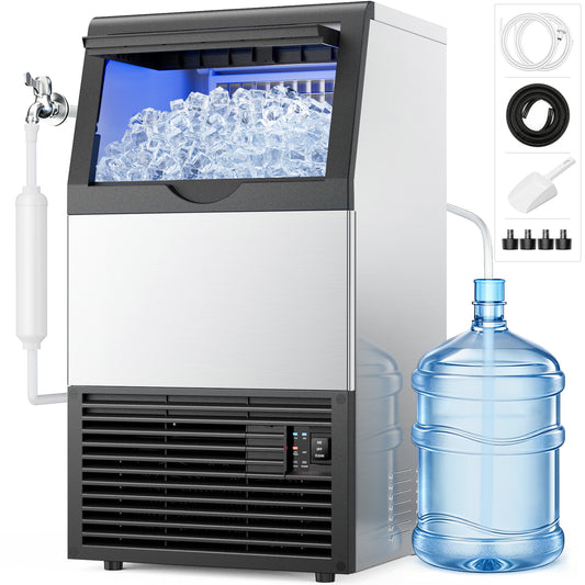 Snowyermine Residential/Commercial Ice Maker, 150 lbs/24H, 33 lb Storage Bin, Dual Water Inlet, Built-In or Freestanding Under Counter Ice Machine, Self-Cleaning for Restaurant, Bar, Cafe & Home