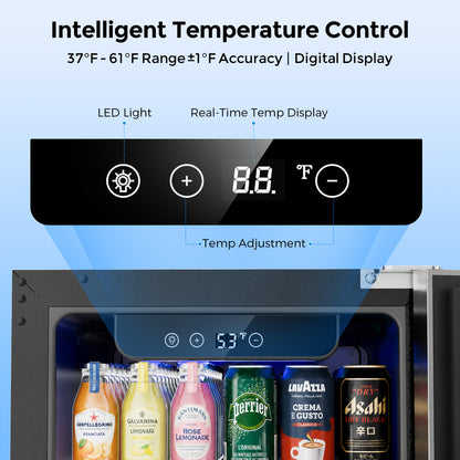 Snowyermine 15 inch Beverage Refrigerator - 2.9 Cu.Ft Built-in or Freestanding Soda & Beer Fridge with Digital Touch Control, Stainless Steel Glass Door & Security Lock