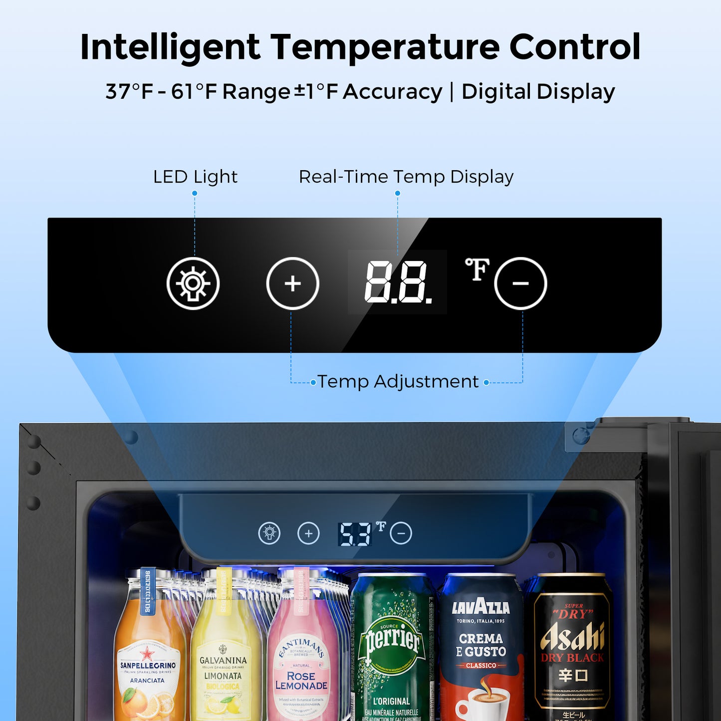Snowyermine 15 inch Beverage Refrigerator - 2.9 Cu.Ft Built-in or Freestanding Soda & Beer Fridge with Digital Touch Control, Stainless Steel Glass Door & Security Lock
