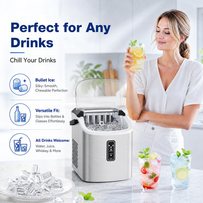 Snowyermine Ice Maker Countertop, 9 Cubes Ready in 6 Mins, 26lbs/24H, Self-Cleaning, Portable Ice Maker Machine with Carry Handle, Basket and Scoop, 2 Sizes of Bullet Ice for Home, Kitchen, Office