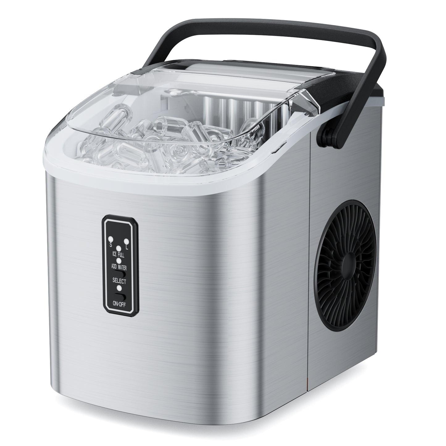 Snowyermine Ice Maker Countertop, 9 Cubes Ready in 6 Mins, 26lbs/24H, Self-Cleaning, Portable Ice Maker Machine with Carry Handle, Basket and Scoop, 2 Sizes of Bullet Ice for Home, Kitchen, Office
