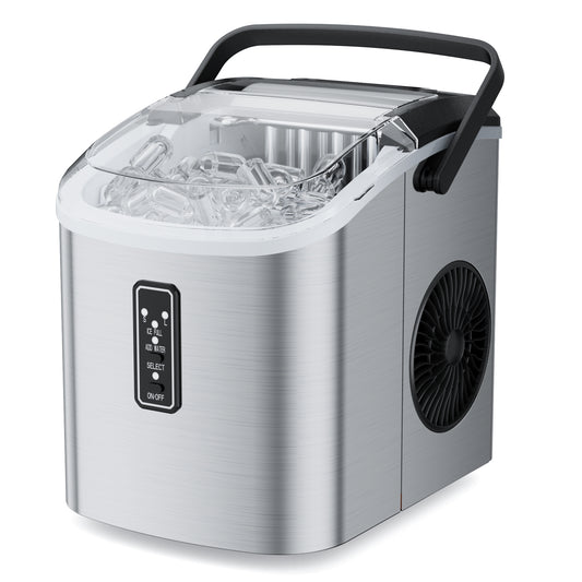 Snowyermine Countertop Ice Maker with Handle, 26 lbs/24H Portable Ice Machine, 2 Bullet Ice Sizes, 9 Cubes in 6 Minutes, Self-Cleaning for Home, Bar, RV and Camping