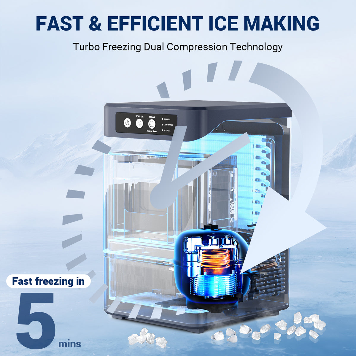 Snowyermine Nugget Ice Maker Countertop with 4.1L Water Tank, 44Lbs/24H, One-Touch Fast Ice in 6 Mins, Self-Cleaning & Ultra Quiet for Home/Office/Party