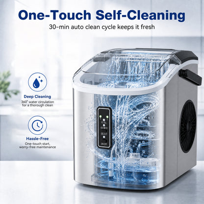 Snowyermine Ice Maker Countertop, 9 Cubes Ready in 6 Mins, 26lbs/24H, Self-Cleaning, Portable Ice Maker Machine with Carry Handle, Basket and Scoop, 2 Sizes of Bullet Ice for Home, Kitchen, Office