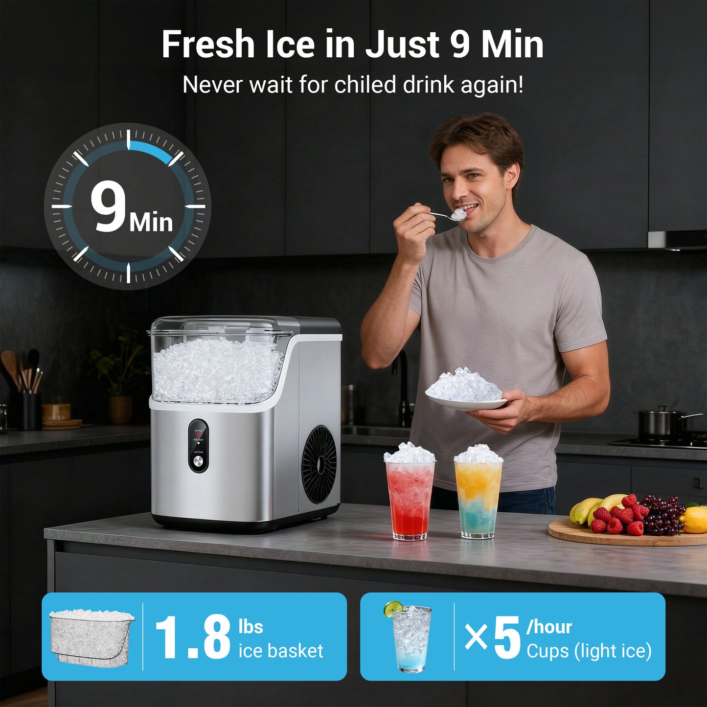 Snowyermine 35lbs/24H Nugget Ice Maker Countertop,Portable Ice Maker Machine with Auto-Cleaning, Black
