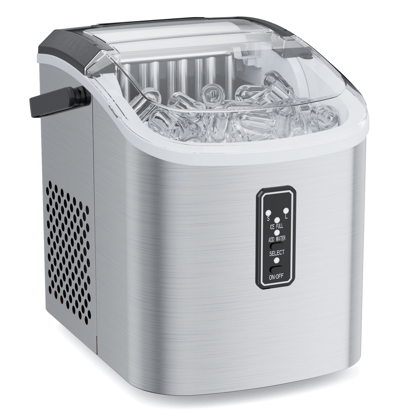 Snowyermine Ice Maker Countertop, 9 Cubes Ready in 6 Mins, 26lbs/24H, Self-Cleaning, Portable Ice Maker Machine with Carry Handle, Basket and Scoop, 2 Sizes of Bullet Ice for Home, Kitchen, Office