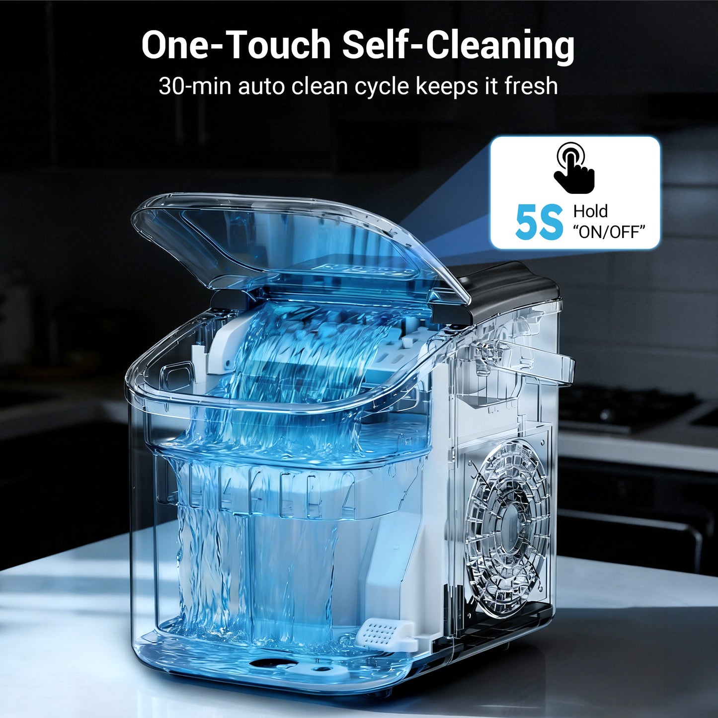 Snowyermine Countertop Ice Maker with Handle,Portable Ice Machine with Basket and Scoop, 8 Bullet Ice In 6 Mins, 26Lbs/24H, Self-Cleaning
