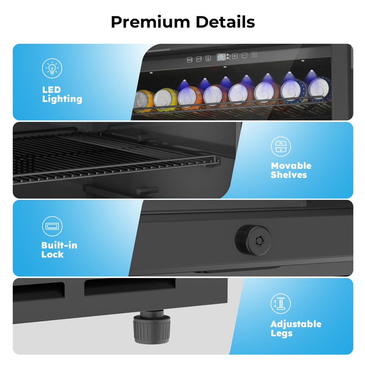 Snowyermine 24 inch Built-In & Freestanding Beverage Refrigerator with Glass Door, Adjustable Temperature Drink Cooler for Home/Office/Bar, Black