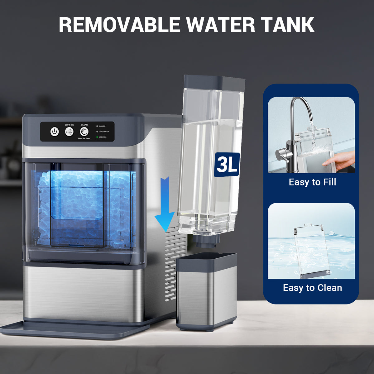Snowyermine Nugget Ice Maker Countertop with 4.1L Water Tank, 44Lbs/24H, One-Touch Fast Ice in 6 Mins, Self-Cleaning & Ultra Quiet for Home/Office/Party