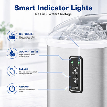 Snowyermine Ice Maker Countertop, 9 Cubes Ready in 6 Mins, 26lbs/24H, Self-Cleaning, Portable Ice Maker Machine with Carry Handle, Basket and Scoop, 2 Sizes of Bullet Ice for Home, Kitchen, Office
