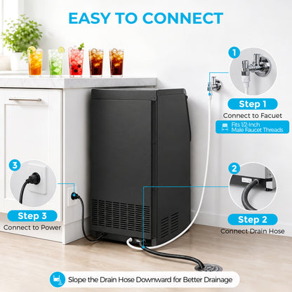 Snowyermine Commercial Ice Maker, 100 lbs/24H, Built-In & Freestanding, 33 lb Storage Bin, 6 Ice Thickness Levels, Black