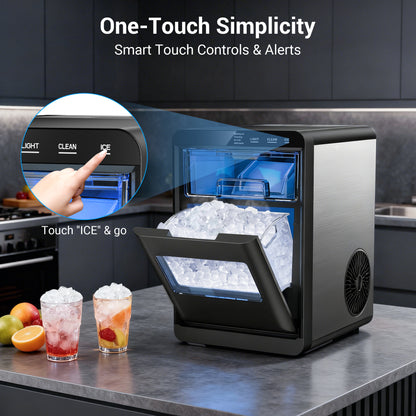 Snowyermine Nugget Ice Maker Countertop, 44lbs per Day Chewable Pebble Nugget Ice Machine with Touch Screen for Home, Kitchen, Office, Stainless Steel, Black